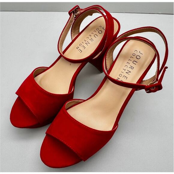Journee Collection Womens Nairri Platform Sandal Red Size 6.5 Faux Suede - Picture 3 of 8